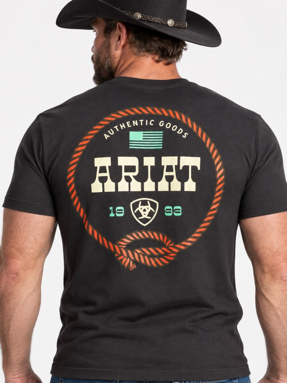 Ariat Authentic Goods 1993 Black Western Graphic Tee Men’s XXL Cowboy Rodeo